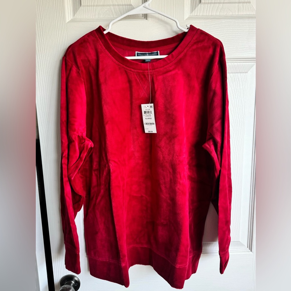 Karen Scott Women's Vibrant Red Velour Sweatshirt NWT